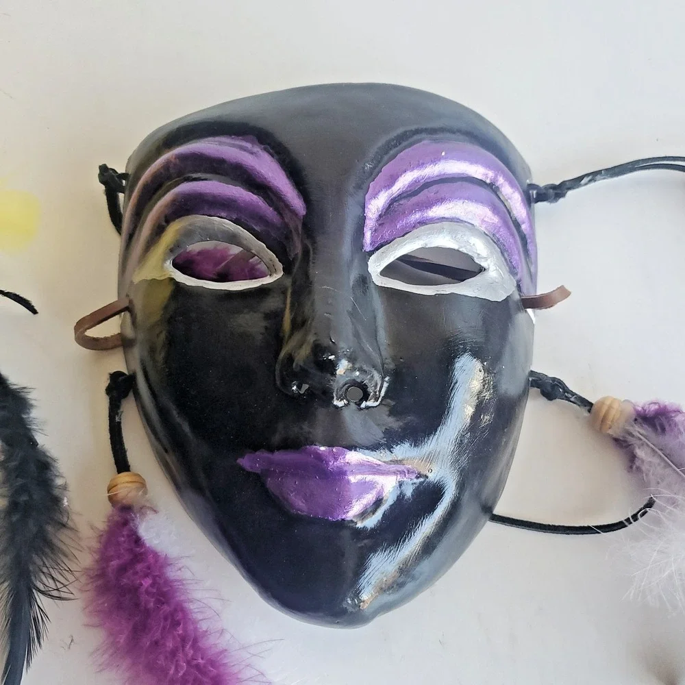 Paper Mache Masquerade Face Mask Lot Of 3 Mardi Gras Eclectic Wall Hanging Decor